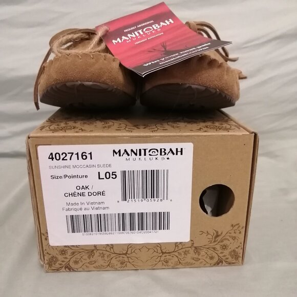 🇨🇦 New-In-Box Manitobah Mukluks Sunshine Moccasin (Suede) in Oak, NWT - Picture 4 of 6